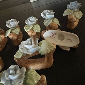Orta 1985 Ceramic Rose Napkin Holders - Blue and Green